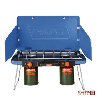 【山野賣客】美國Coleman CM-31232瓦斯雙口爐(清澈藍) 瓦斯爐 爐具~不鏽鋼材質 自動點火裝置 登山 露營 野炊 戶外廚具