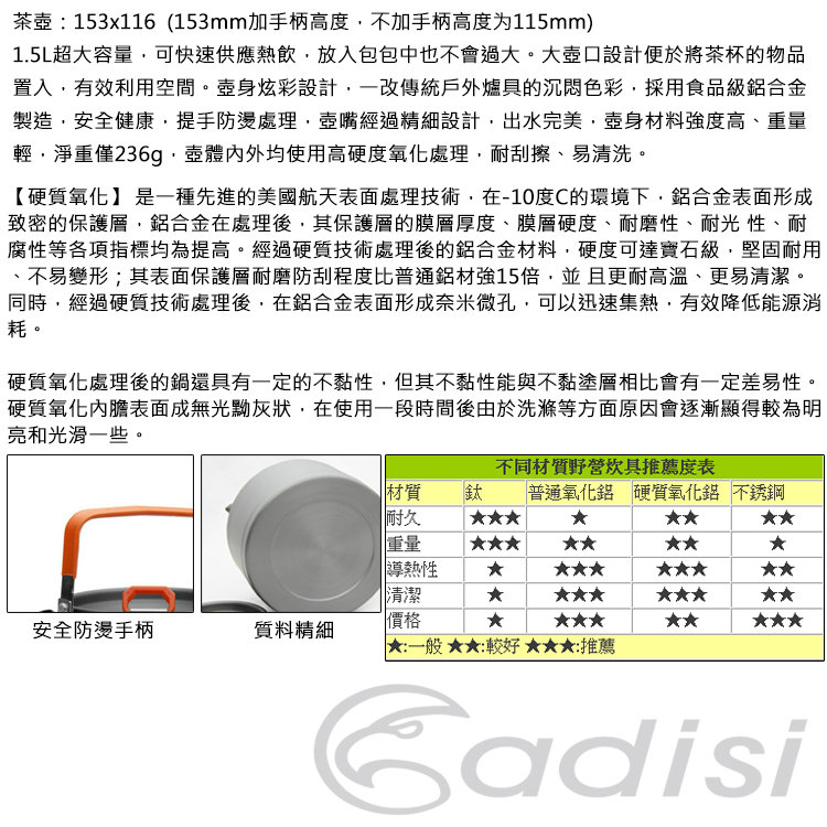 【山野賣客】ADISI 硬質氧化鋁茶壺 AC565011 硬質氧化 茶壺 盛宴