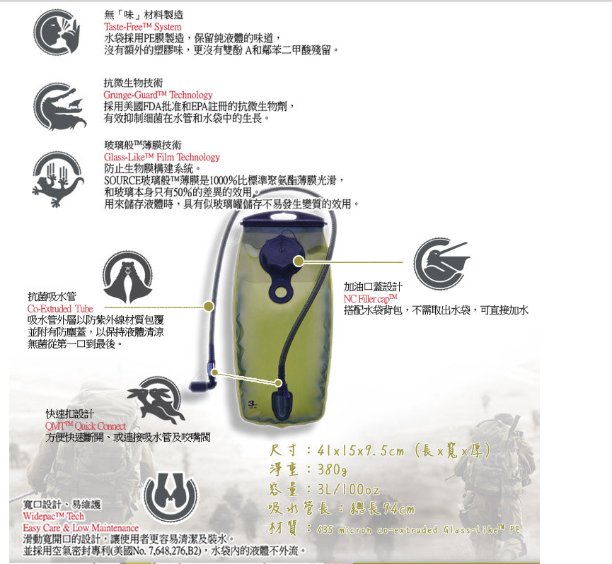 【山野賣客】Source PRO95 軍用水袋背包4252000300 橄綠色