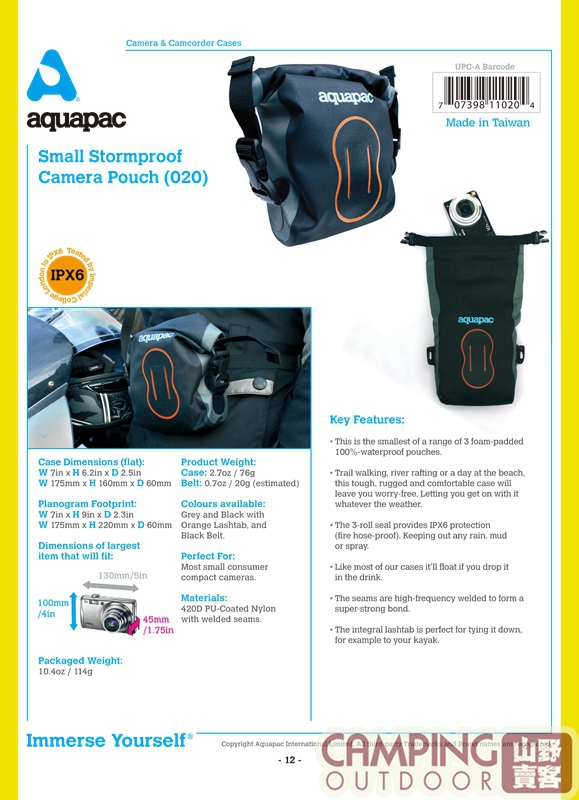 【山野賣客】 Aquapac 020 相機防水袋 防水袋 防水包 防潑水 防雨 (相機防水袋)
