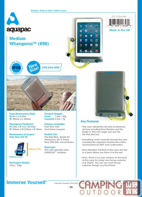【山野賣客】 Aquapac 658 平板電腦防水袋 防水袋 防水包 防潑水 防雨